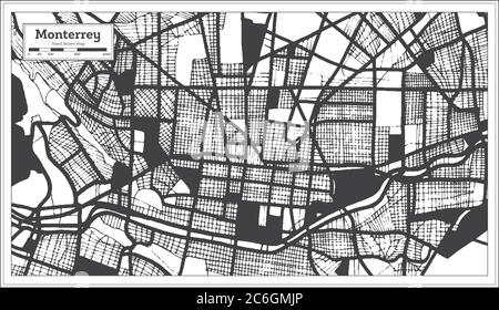 Monterrey Mexico carte en noir et blanc en style rétro. Carte de contour. Illustration vectorielle. Illustration de Vecteur