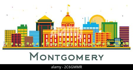 Montgomery Alabama City Skyline avec bâtiments couleur isolés sur blanc. Illustration vectorielle. Voyages d'affaires et tourisme. Illustration de Vecteur