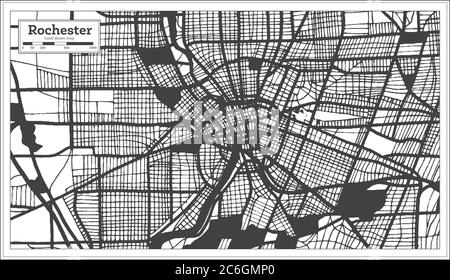 Carte de la ville de Rochester aux Etats-Unis en noir et blanc en style rétro. Carte de contour. Illustration vectorielle. Illustration de Vecteur