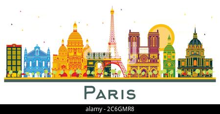 Paris France Skyline avec bâtiments couleur isolés sur blanc. Illustration vectorielle. Concept de voyage d'affaires et de tourisme avec architecture historique. Illustration de Vecteur