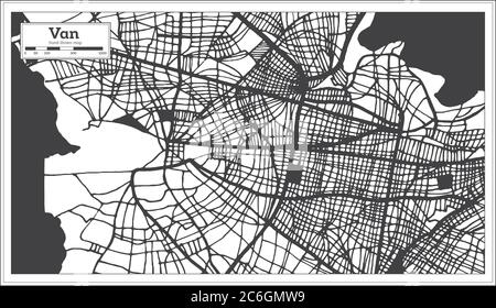 Van Turkey carte de la ville en noir et blanc couleur rétro. Carte de contour. Illustration vectorielle. Illustration de Vecteur