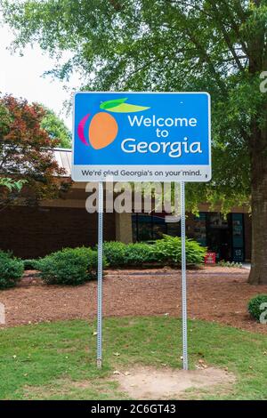 Tallapoosa, GA, Etats-Unis : bienvenue au panneau de la route de Géorgie au Georgia Visitor Center Banque D'Images