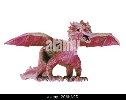 Dragon Red FANTASY isolé sur fond blanc, rendu numérique 3D Banque D'Images