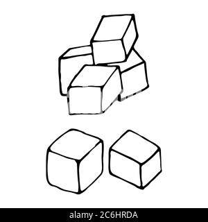 Cube de glace à glaçons dessinés à la main. Esquisse de contour. Illustration vectorielle transparente isolée sur fond blanc. Décoration pour cartes, bannières, affiches, imprimés Illustration de Vecteur