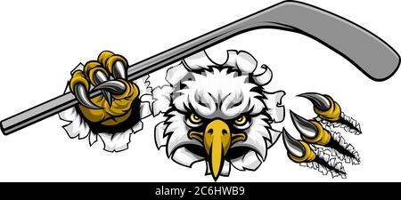 Joueur de Hockey sur Glace Eagle Sports Animal Mascot Illustration de Vecteur