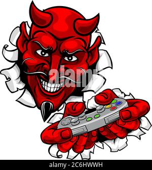 Diable Gamer manette de jeu vidéo Cartoon de mascotte Illustration de Vecteur