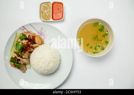 Délicieux poulet vapeur au riz (poulet Hainan) Banque D'Images