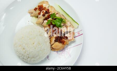 Délicieux poulet vapeur au riz (poulet Hainan) Banque D'Images