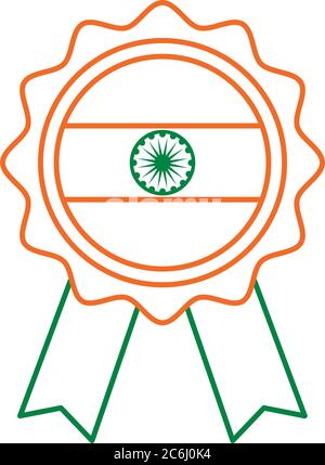 Drapeau de célébration de l'inde de jour Independece en style ligne de médaille icône vecteur illustration design Illustration de Vecteur
