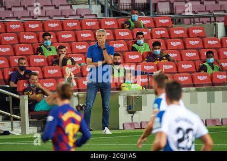 BARCELONE, ESPAGNE - JUIN 23 : Quique Sébastien du FC Barcelone pendant le match He Liga entre le FC Barcelone et le RCD Espanyol au Camp You, le 08 juillet 2020 Banque D'Images