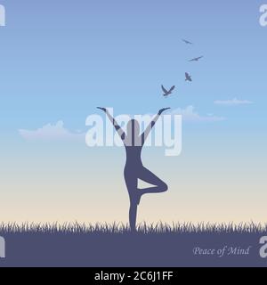 Fille fait du yoga sur l'illustration vectorielle de prairie d'été EPS10 Illustration de Vecteur