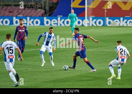 Barcelone, Barcelone, Espagne. 8 juillet 2020. BARCELONE, ESPAGNE - JUIN 23:.Sergio Busquets du FC Barcelone pendant le match HE Liga entre le FC Barcelone et le RCD Espanyol au Camp You le 08 juillet 2020 à Barcelone, Espagne. Crédit : Gerard Franco/DAX/ZUMA Wire/Alay Live News Banque D'Images