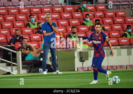 Barcelone, Barcelone, Espagne. 8 juillet 2020. BARCELONE, ESPAGNE - JUIN 23:.Quique Sébastien du FC Barcelone pendant le match HE Liga entre le FC Barcelone et le RCD Espanyol au Camp You le 08 juillet 2020 à Barcelone, Espagne. Crédit : Gerard Franco/DAX/ZUMA Wire/Alay Live News Banque D'Images