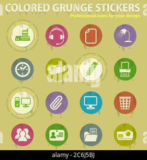 Couleur bureau icônes grunge Illustration de Vecteur