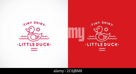 Petit canard brillant nagent abstrait vecteur signe, emblème ou modèle de logo. Style de ligne mignon Illustration avec Typographie. Illustration de Vecteur