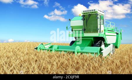 moissonneuse-batteuse moderne travaillant sur un rendu de récolte de blé 3g Banque D'Images