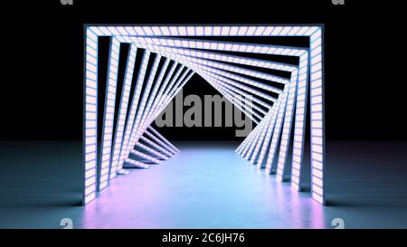 résumé lignes luminescentes d'arrière-plan minimales tunnel lumières néon rendu 3d Banque D'Images