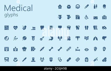 60 glyphes médicaux pour le web, les applications mobiles, les présentations et autres Illustration de Vecteur