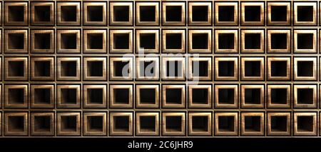 Fond, texture de motif géométrique en bois de forme carrée. Panneau en bois, modèle de style art déco, bannière. illustration 3d Banque D'Images