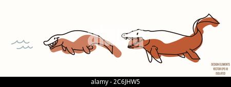 Mosasaurus dinosaure sexe neutre bébé illustration clipart. Simple, fantaisie, minimum, couleur terre 2 tons. Décoration de chambre pour enfants à motif imprimé ou dessin animé Illustration de Vecteur