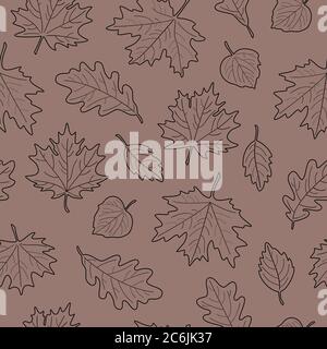 Motif vectoriel sans couture des lames. Feuilles d'érable, de tilleul, de chêne et de bouleau. Illustration de Vecteur