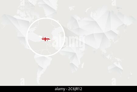 Carte de Géorgie avec drapeau en contour sur la carte du monde polygonale blanche. Illustration vectorielle. Illustration de Vecteur