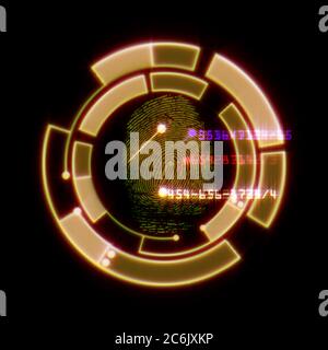 Système d'identification numérique par lecture d'empreintes digitales, illustration abstraite Banque D'Images