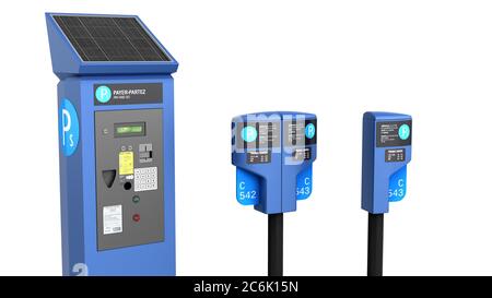 Rendu 3d de la machine du compteur de stationnement sur blanc Banque D'Images