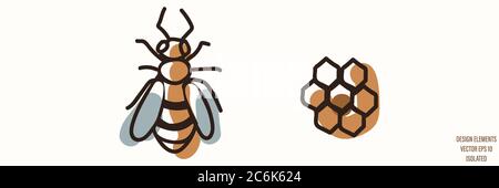 Triceratops abeille et nid d'abeilles sexe neutre bébé illustration clipart. Simple, fantaisie, minimum, couleur terre 2 tons. Décoration de chambre pour enfants à motif ou Illustration de Vecteur