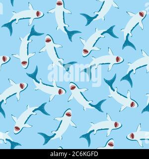 Motif sans couture avec de jolis petits requins de dessin animé. Illustration vectorielle. Illustration de Vecteur