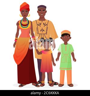 Famille africaine. Homme et femme africains avec des enfants de garçons et de filles dans des vêtements traditionnels nationaux Illustration de Vecteur