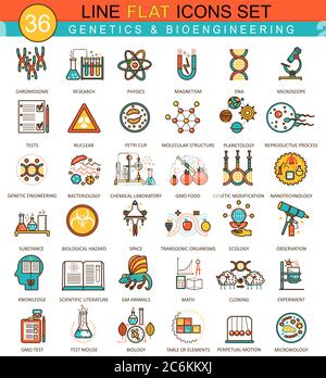 Ensemble d'icônes de la technologie de génétique vectorielle et de biochimie. Design moderne et élégant pour le Web Illustration de Vecteur