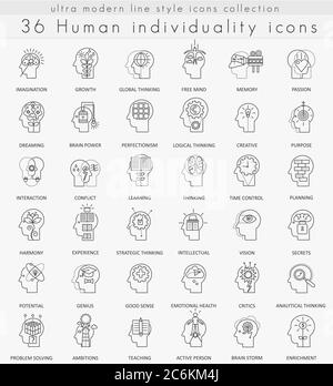 Vector Human mentalité personnalité et individualité présente des icônes de ligne de contour ultra modernes pour le Web et les applications Illustration de Vecteur