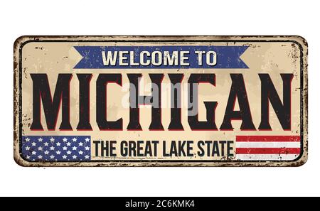 Bienvenue à Michigan vintage métal rouillé signe sur un fond blanc, vector illustration Illustration de Vecteur