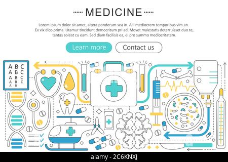 Vector élégant ligne mince plat moderne conception d'art Santé et médecine concept d'hôpital. Mise en page des éléments de bannière d'en-tête de site Présentation, circulaire et affiche Illustration de Vecteur