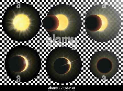 Illustration vectorielle Sun eclipse. Différentes phases de l'ensemble d'éclipse solaire Illustration de Vecteur