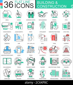 Vector Outils de construction et de construction icônes de contour de couleur moderne pour les applications et la conception Web Illustration de Vecteur