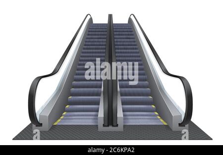 Escalier roulant vectoriel double réaliste isolé sur fond blanc. Élévateur en mouvement vers le haut Illustration de Vecteur