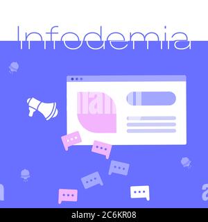 Texte Infodemia sur fond violet. Blanc loudhailer pour bannière sociale ou affiche de propagande, avertissement de réseau social, carte d'information. Modèle de site Web ou moc Illustration de Vecteur