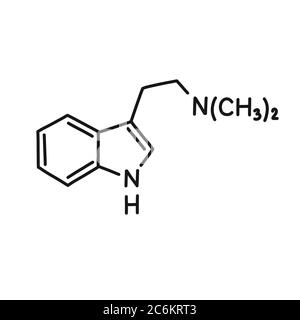 DMT, N,N-diméthyltryptamine formule chimique doodle icône, illustration de la ligne vectorielle Illustration de Vecteur