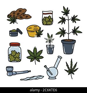 ensemble d'icônes de caniche de marijuana, illustration de couleur vectorielle Illustration de Vecteur