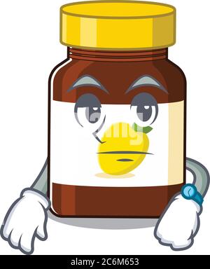 Mascotte style de la bouteille de vitamine c avec geste d'attente Illustration de Vecteur