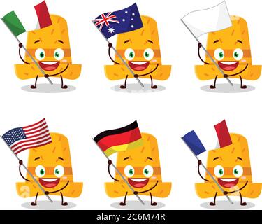 Le personnage de dessin animé chapeau de paille apporte les drapeaux de divers pays Illustration de Vecteur