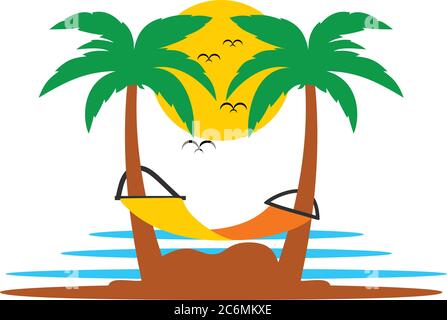 Vue sur la belle plage avec palmier Illustration de Vecteur