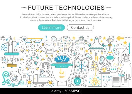 Vector Modern Line Flat design concept technologique futur. Icônes de technologie future en-tête de site Web, bannière d'affiche de conception d'application Illustration de Vecteur