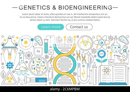 Vector élégant fin ligne plate concept génétique et bio-ingénierie. Mise en page des éléments de bannière d'en-tête de site Présentation, circulaire et affiche Illustration de Vecteur