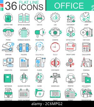 Vector Office icônes de couleur moderne à lignes plates pour les applications et la conception Web Illustration de Vecteur