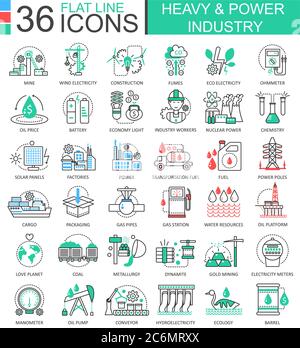 Vector Heavy et Power sont des icônes de contour plat pour les applications et la conception Web. Icônes de haute technologie de l'industrie de la puissance lourde Illustration de Vecteur