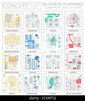 Infographics mini concept projet business finance icônes de planification pour le Web. Éléments graphiques Web de qualité supérieure. Concepts de planification du financement des activités de projet Illustration de Vecteur