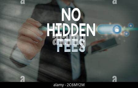 Note écrite indiquant aucun frais caché. Concept d'entreprise pour sans ou sans frais bancaires, frais de service ou suppléments cadenas graphique pour informations de données Web Banque D'Images
